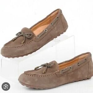 Vionic Virginia Taupe Suede Moc Toe Bow Flat Loafer Shoe 6.5